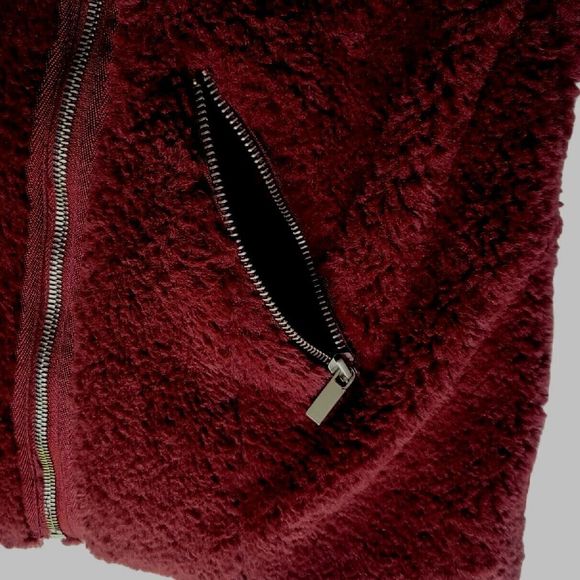 Bagatelle Collection Faux Fur Jacket Womens S Burgundy/Plum Zip Pocket Soft - Picture 4 of 10